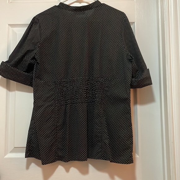 Tailored short sleeve button down top - Black with small white polka dots. - Picture 3 of 3